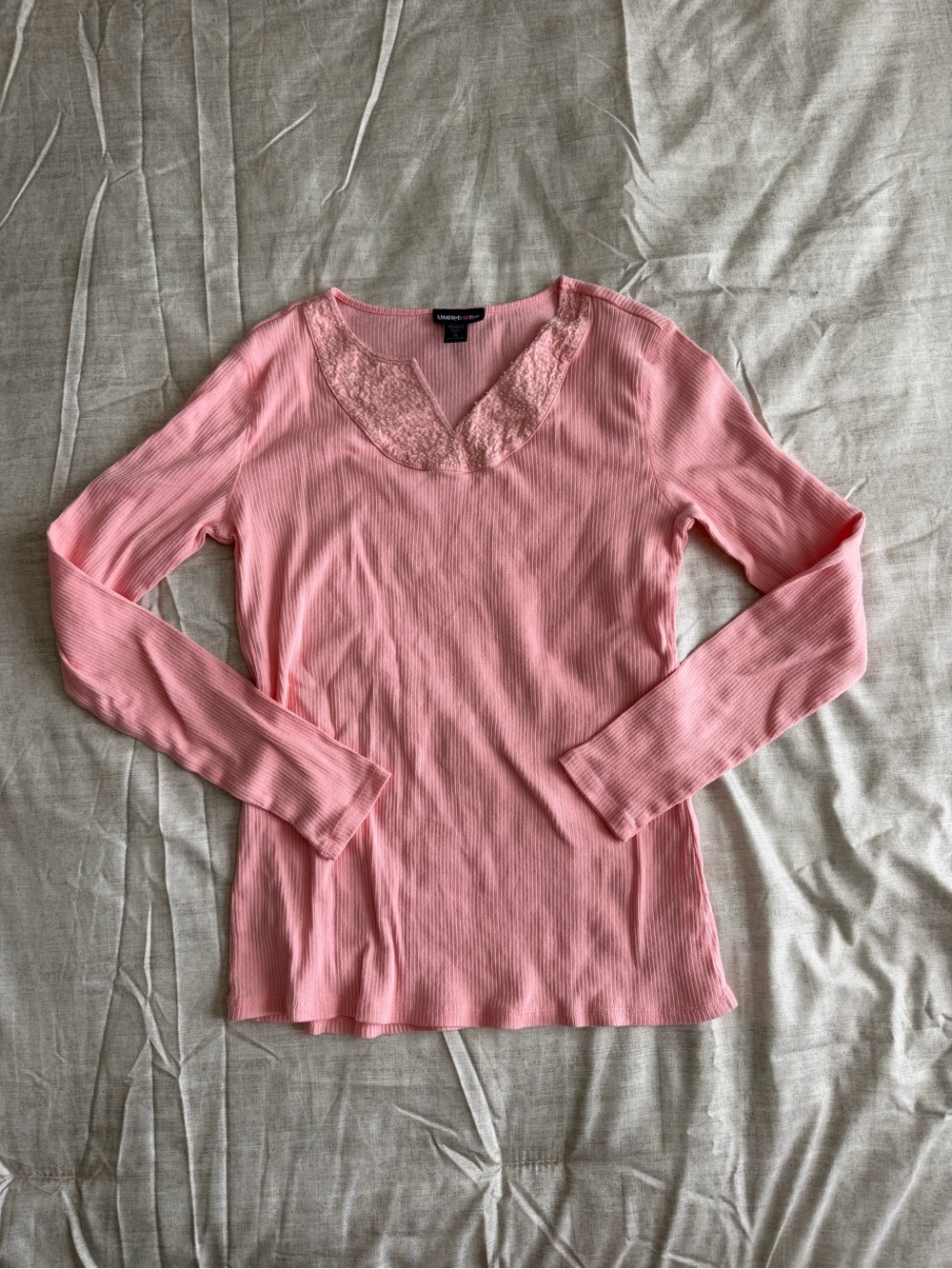 Limited Too Pink Beaded Ribbed Long Sleeve Top (XL)